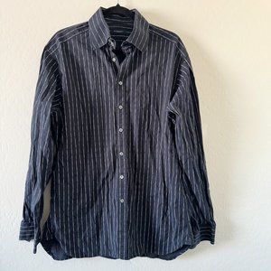 Burberry Men's Blue Long Sleeve Button Up Shirt with Logo Print